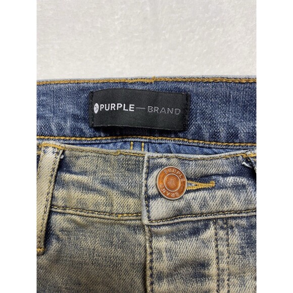 Purple-Brand P001 Slim Fit Indigo Oil Repair Men's Size 29x32 Distressed Jeans - Picture 9 of 15